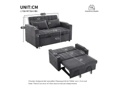 Sofá plegable de 2 plazas, terciopelo gris, con respaldo ajustable y portavasos, para salón o dormitorio