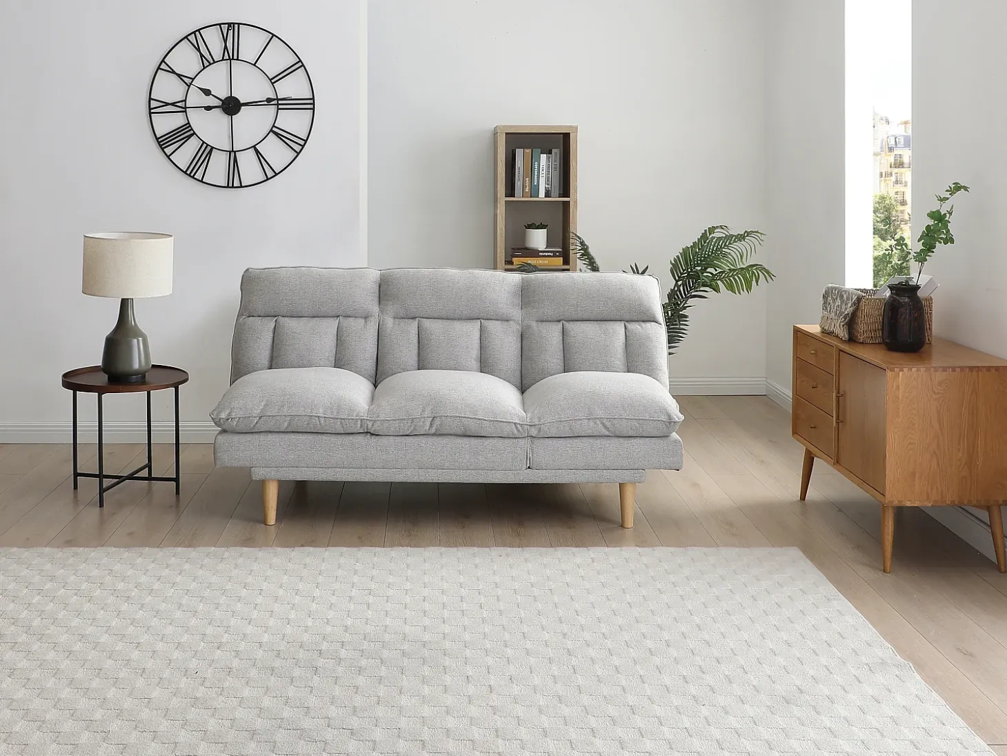 Sofá reclinable de 3 plazas convertible clic-clac en tejido gris claro PALOBU