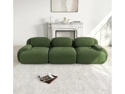 Sofá recto con brazos curvos - Sofá de 3 plazas con respaldo y cojines decorativos - pana verde
