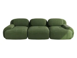 Sofá recto con brazos curvos - Sofá de 3 plazas con respaldo y cojines decorativos - pana verde