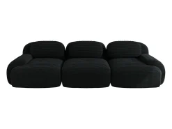 Sofá recto con reposabrazos curvos - Sofá de 3 plazas con respaldo y cojines decorativos - pana negra