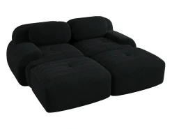 Sofá recto con reposabrazos curvos - Sofá de 2 plazas con respaldo y cojines decorativos - pana negra