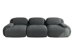 Sofá recto con reposabrazos curvos - Sofá 3 plazas con respaldo y cojines decorativos - pana gris