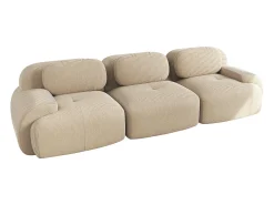 Sofá recto con reposabrazos curvos - Sofá de 3 plazas con respaldo y cojines decorativos - pana beige