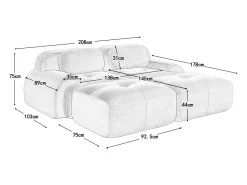 Sofá recto con reposabrazos curvos - Sofá de 2 plazas con respaldo y cojines decorativos - pana beige