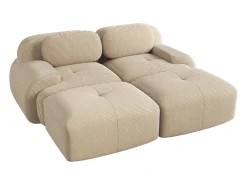Sofá recto con reposabrazos curvos - Sofá de 2 plazas con respaldo y cojines decorativos - pana beige