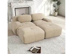 Sofá recto con reposabrazos curvos - Sofá de 2 plazas con respaldo y cojines decorativos - pana beige