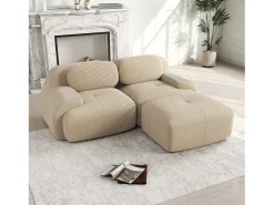 Sofá recto de 2 plazas con reposapiés y cojines - Pana beige
