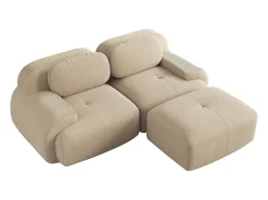 Sofá recto de 2 plazas con reposapiés y cojines - Pana beige