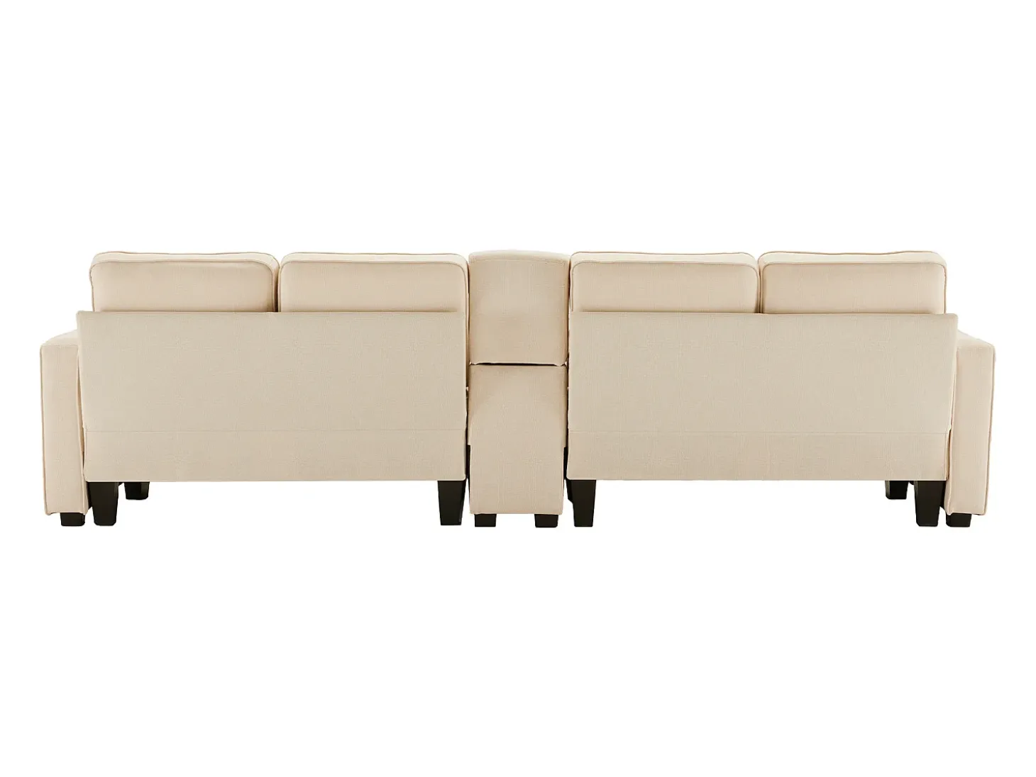 Sofá recto de 4 plazas con consola - 2 portavasos y USB - bolsillos laterales y 4 almohadas - tejido de lino (beige)