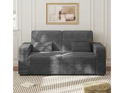 Sofá recto de 2 plazas en terciopelo acanalado Gris - con reposabrazos de almacenamiento - 180x74x84cm
