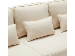 Sofá recto de lino beige - 4 plazas - con bolsillos en los reposabrazos y 4 cojines - 264x83x87cm