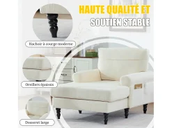 Sofá Relax de 1 Plaza en Felpa - Respaldo Envolvente - Asiento Extra Profundo 100cm - Estructura 250kg - Ideal para Salón, Oficina y Balcón - Pies de Madera Maciza
