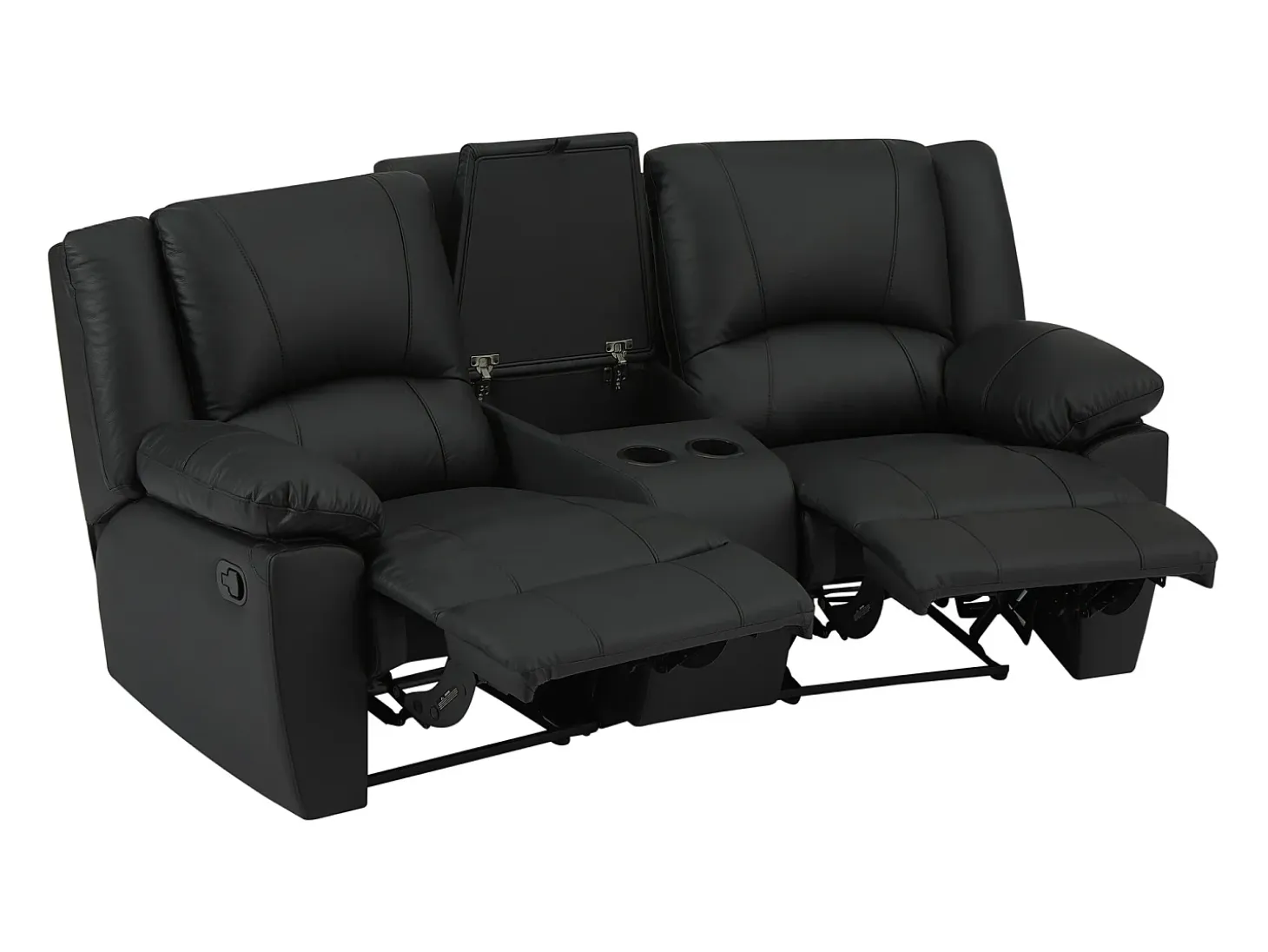 Sofá relax de 2 plazas de cuero de vaca negro AROMA