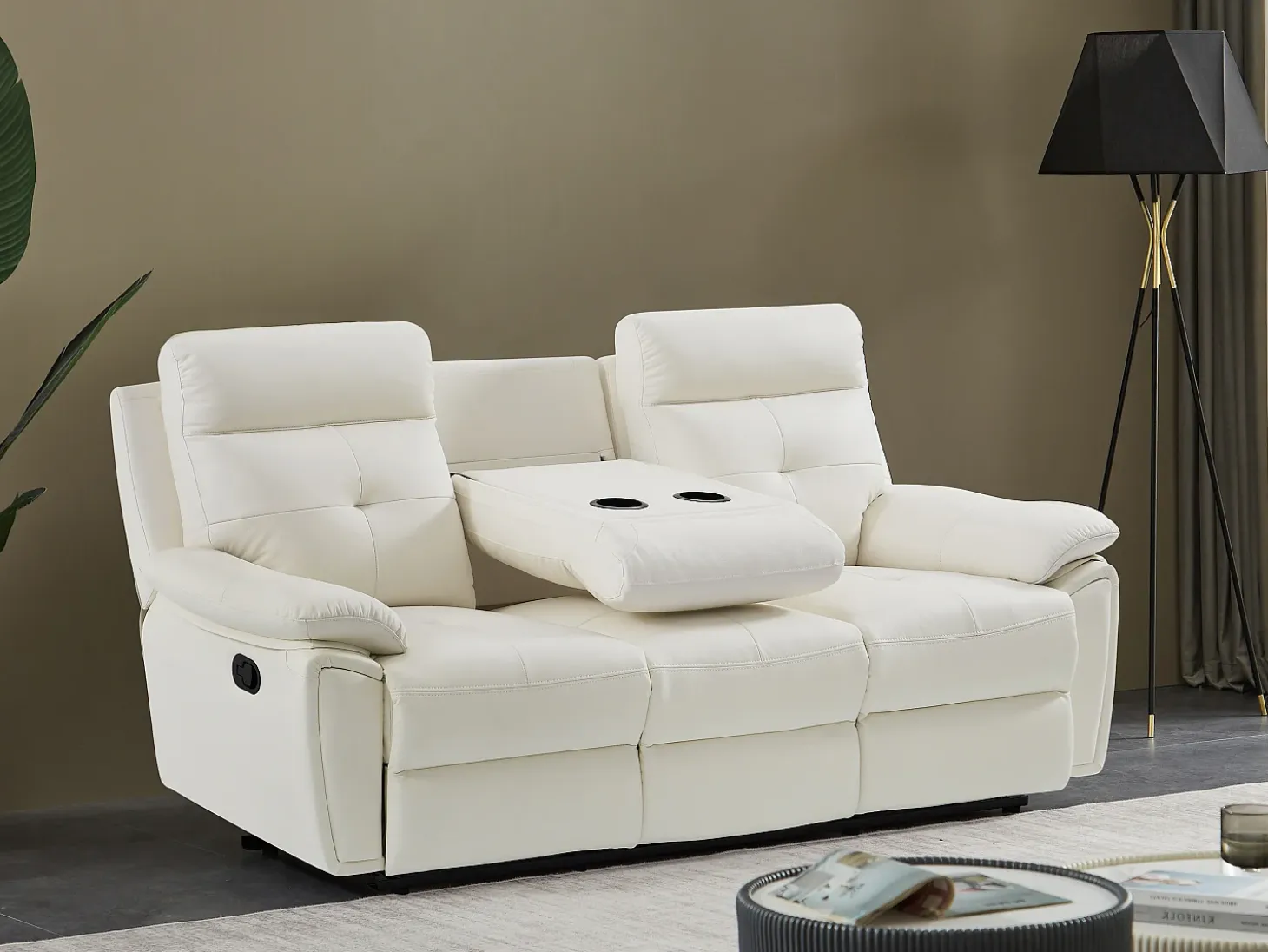 Sofá relax de 3 plazas de piel blanco estilo contemporáneo VINETA