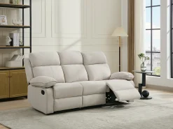 Sofá relax de 3 plazas de tela chenilla color beige LANA
