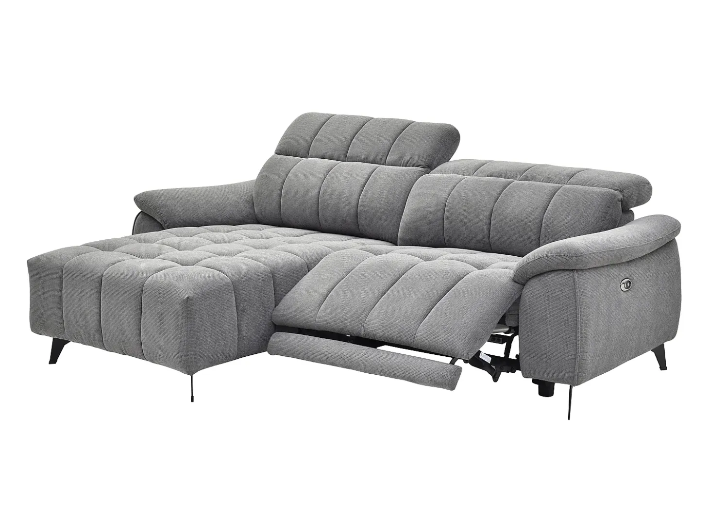 Sofá rinconera izquierda relax eléctrico en tela texturizada gris CELTIMO