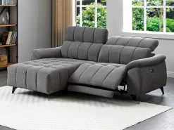Sofá rinconera izquierda relax eléctrico en tela texturizada gris CELTIMO