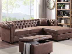 Sofá rinconera chesterfield de microfibra envejecido TOLEDO