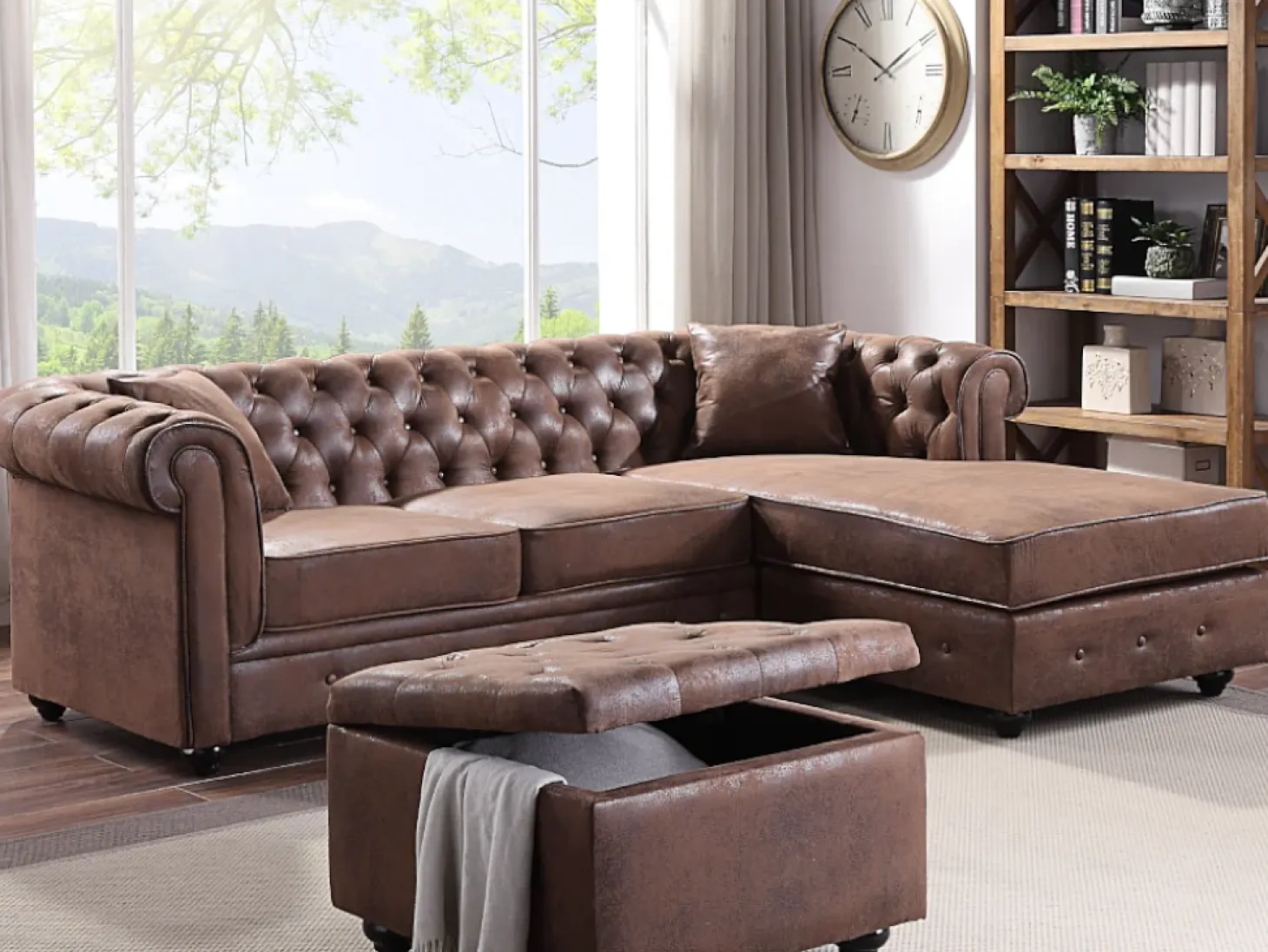 Sofá rinconera chesterfield de microfibra envejecido TOLEDO