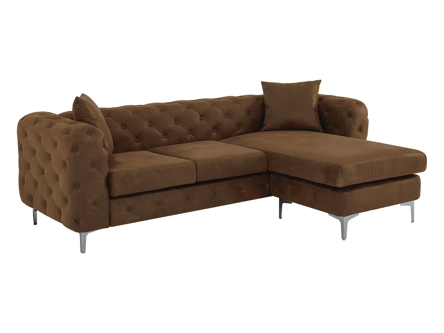 Sofá rinconera chesterfield reversible de microfibra efecto cuero envejecido marrón EDWINA