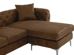 Sofá rinconera chesterfield reversible de microfibra efecto cuero envejecido marrón EDWINA