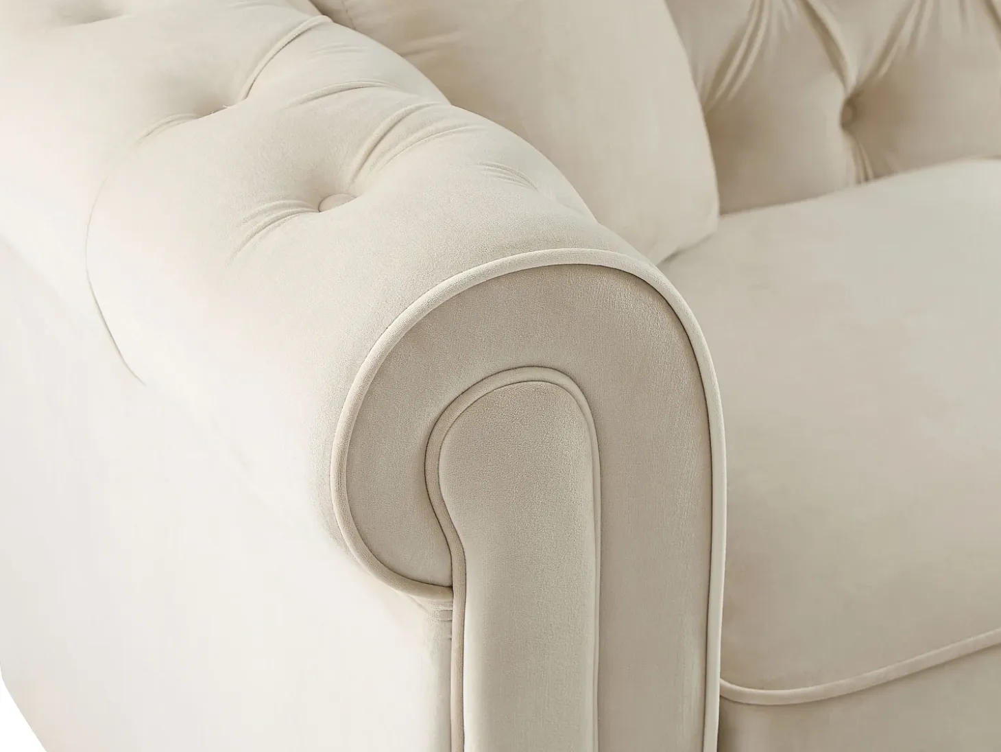 Sofá rinconera chesterfield reversible de terciopelo beige TOLEDO