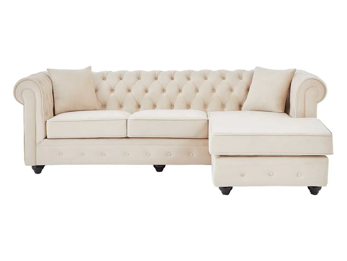 Sofá rinconera chesterfield reversible de terciopelo beige TOLEDO