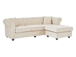 Sofá rinconera chesterfield reversible de terciopelo beige TOLEDO