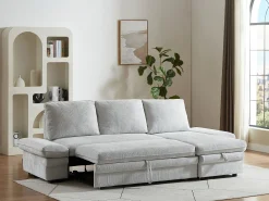 Sofá rinconera convertible y reversible en chenilla gris claro SIVIARA