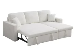 Sofá rinconera convertible/reversible con box "Alain"- 3 plazas - Bouclettes - Blanco