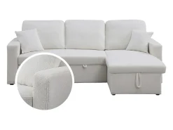 Sofá rinconera convertible/reversible con box "Alain"- 3 plazas - Bouclettes - Blanco