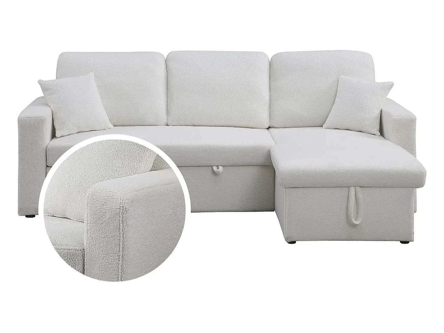 Sofá rinconera convertible/reversible con box "Alain"- 3 plazas - Bouclettes - Blanco