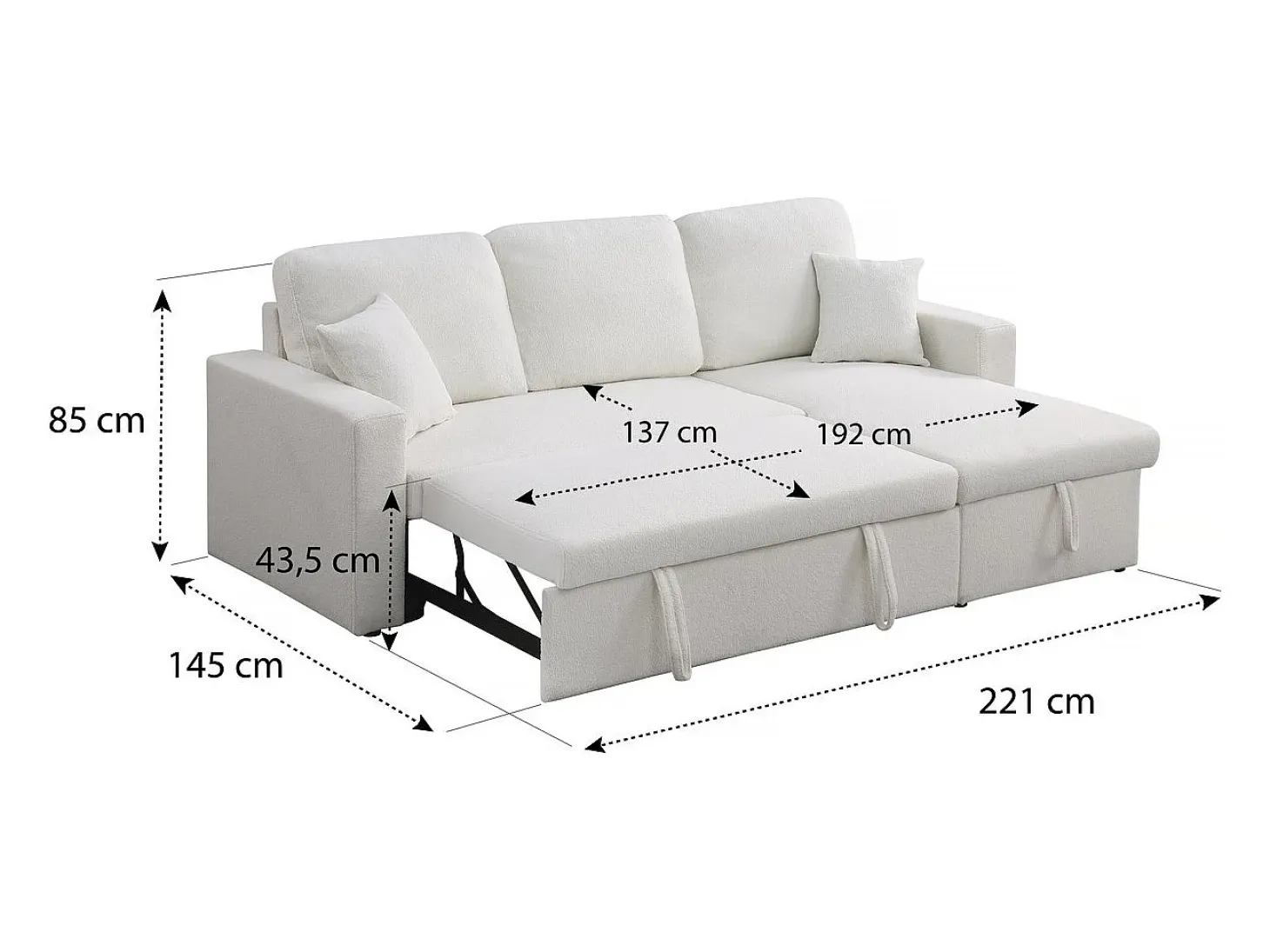 Sofá rinconera convertible/reversible con box "Alain"- 3 plazas - Bouclettes - Blanco