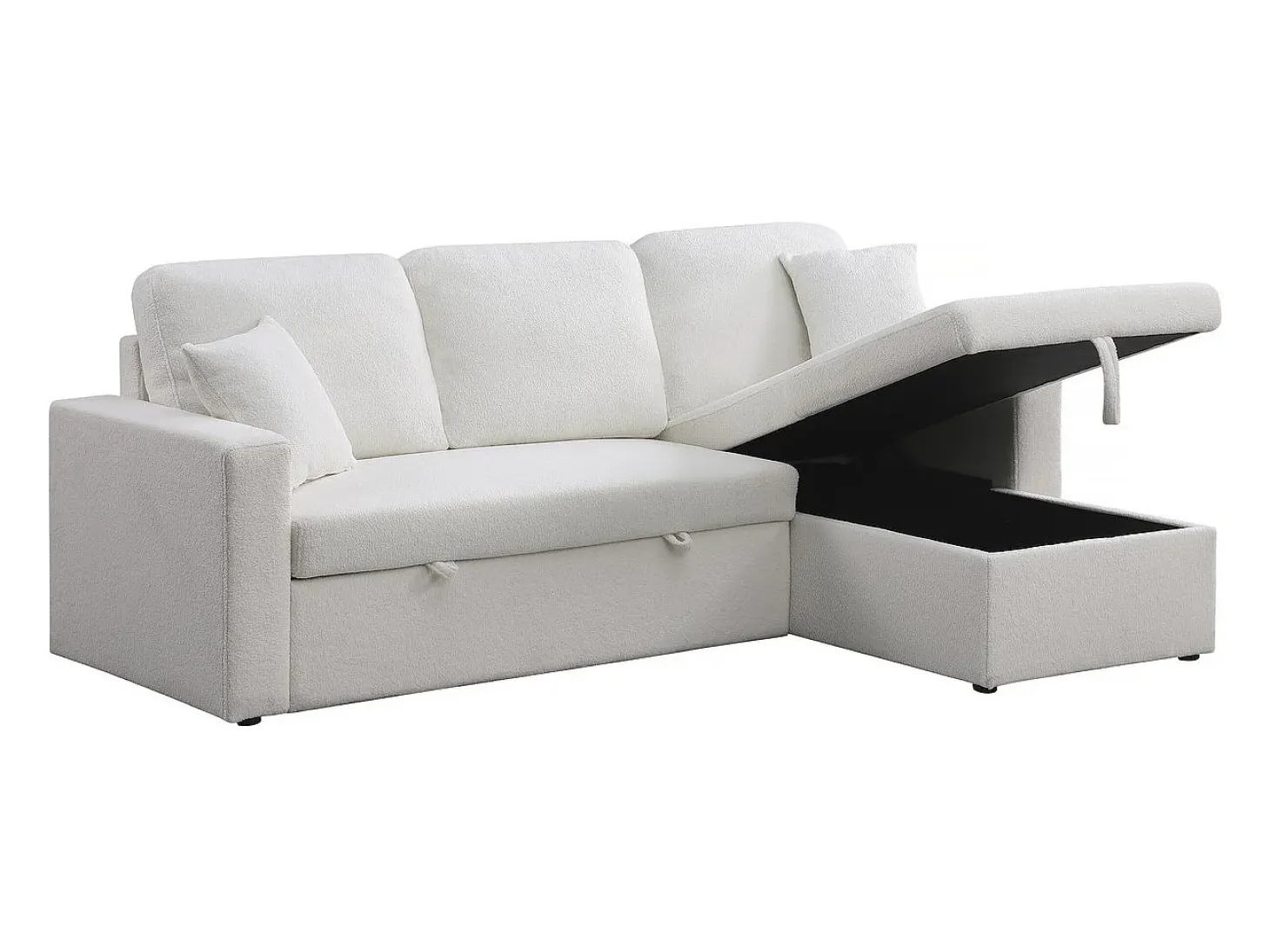 Sofá rinconera convertible/reversible con box "Alain"- 3 plazas - Bouclettes - Blanco