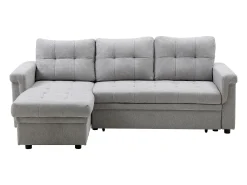 Sofá rinconera convertible y reversible en tela gris claro DERAMOP