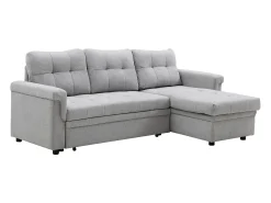 Sofá rinconera convertible y reversible en tela gris claro DERAMOP