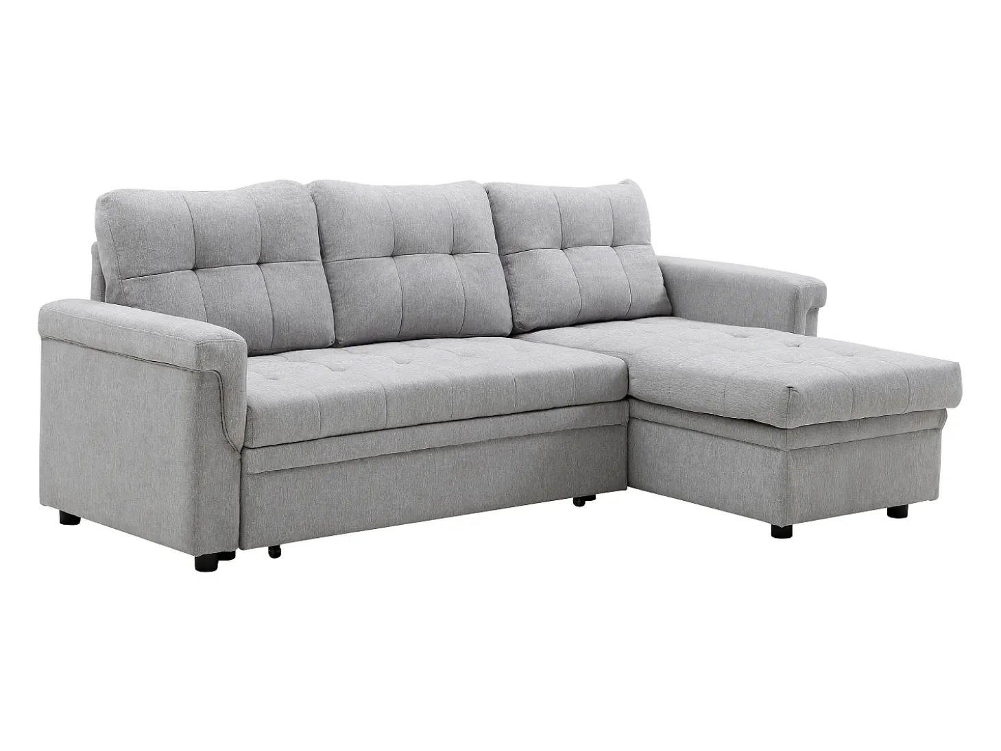 Sofá rinconera convertible y reversible en tela gris claro DERAMOP