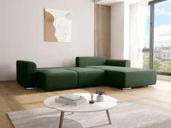 Sofá rinconera convertible y reversible de tela verde abeto MELTANA