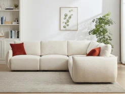 Sofá rinconera de 5 plazas en chenilla beige OCTAVINE