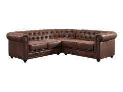 Sofá rinconera de microfibra envejecida color marrón CHESTERFIELD