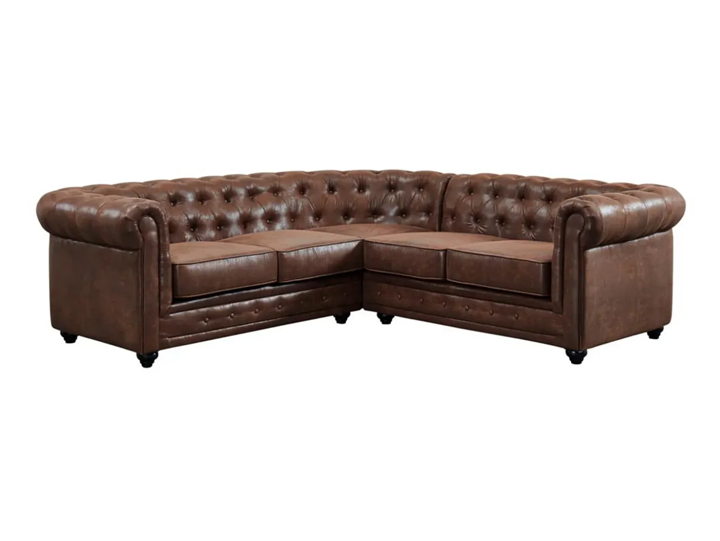 Sofá rinconera de microfibra envejecida color marrón CHESTERFIELD