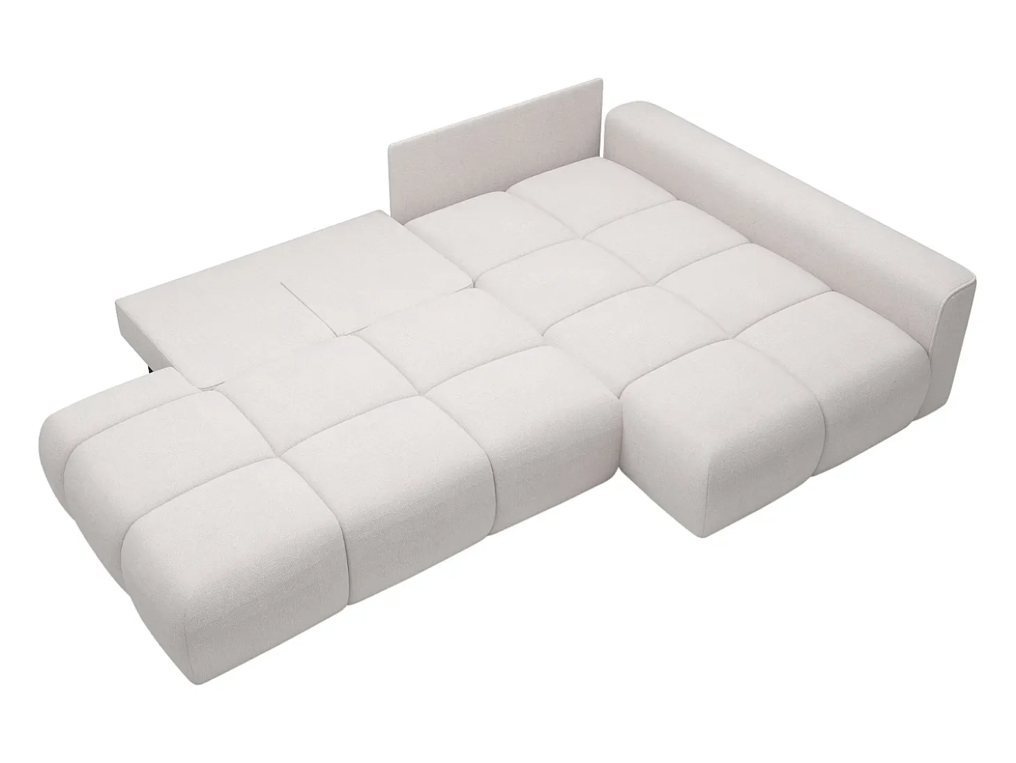 Sofá rinconera derecha abierto convertible en tela texturizada beige MINTURNO