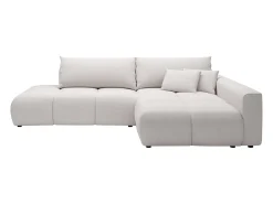Sofá rinconera derecha abierto convertible en tela texturizada beige MINTURNO