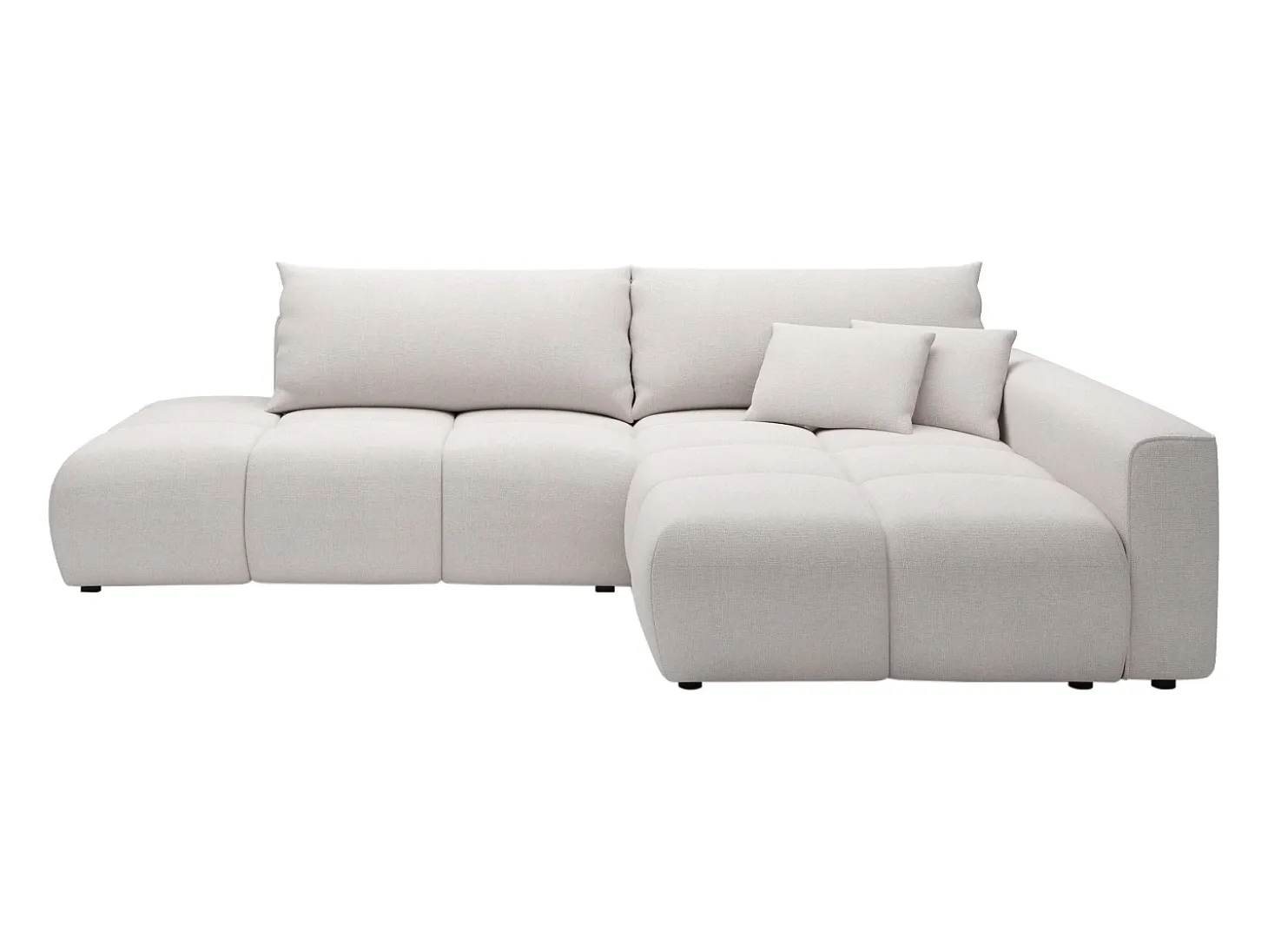 Sofá rinconera derecha abierto convertible en tela texturizada beige MINTURNO