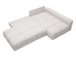 Sofá rinconera derecha abierto convertible en tela texturizada beige MINTURNO