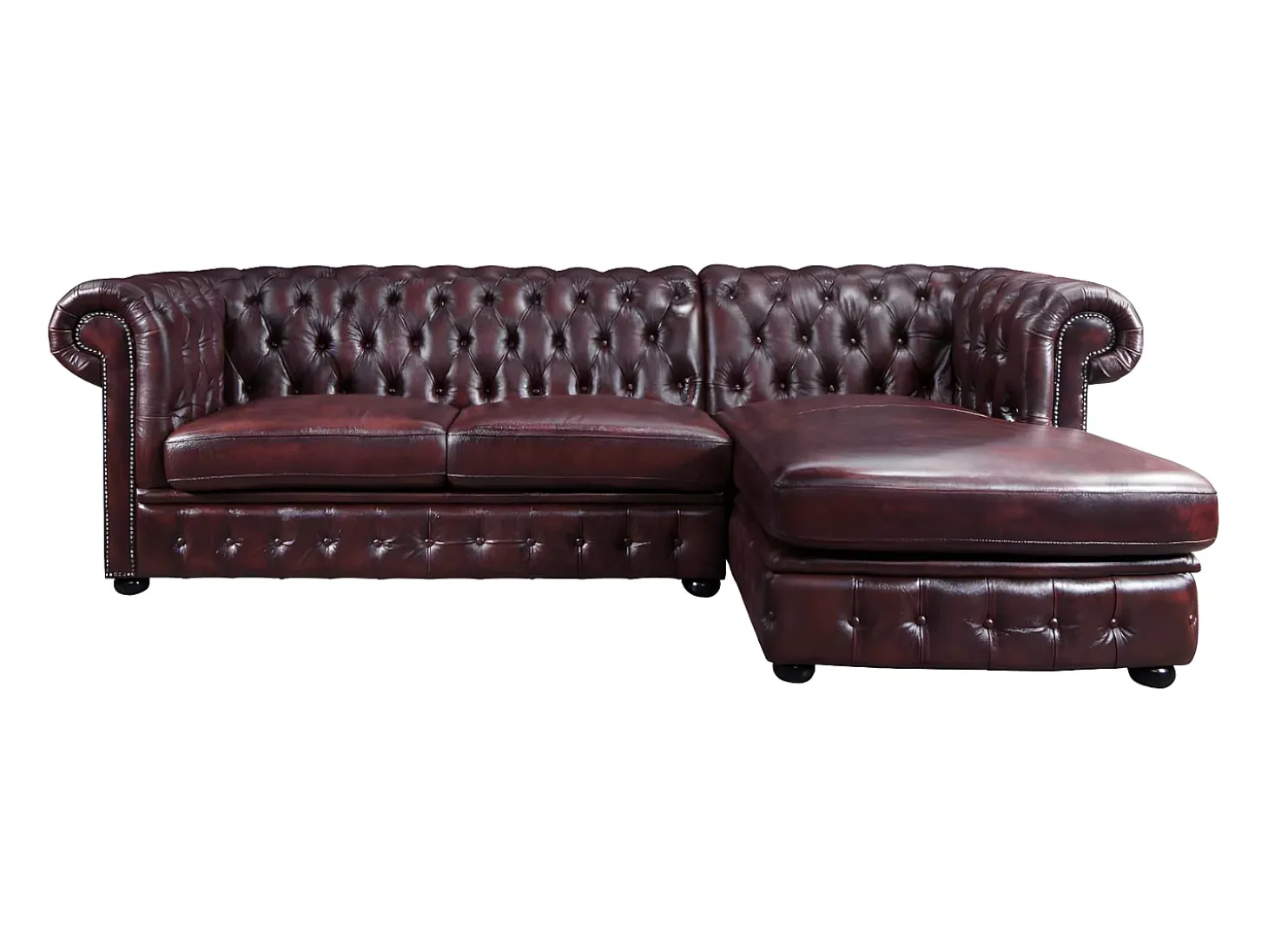 Sofá rinconera derecha chesterfield 100% piel cherry BRENTON