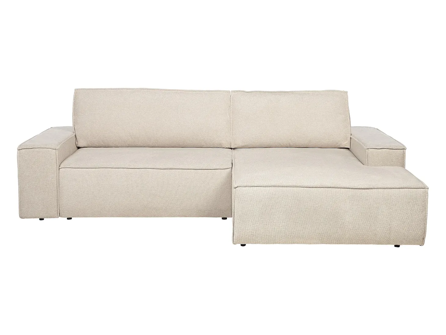 Sofá rinconera derecha convertible en tela texturizada beige AMELIA