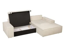 Sofá rinconera derecha convertible en tela texturizada beige AMELIA
