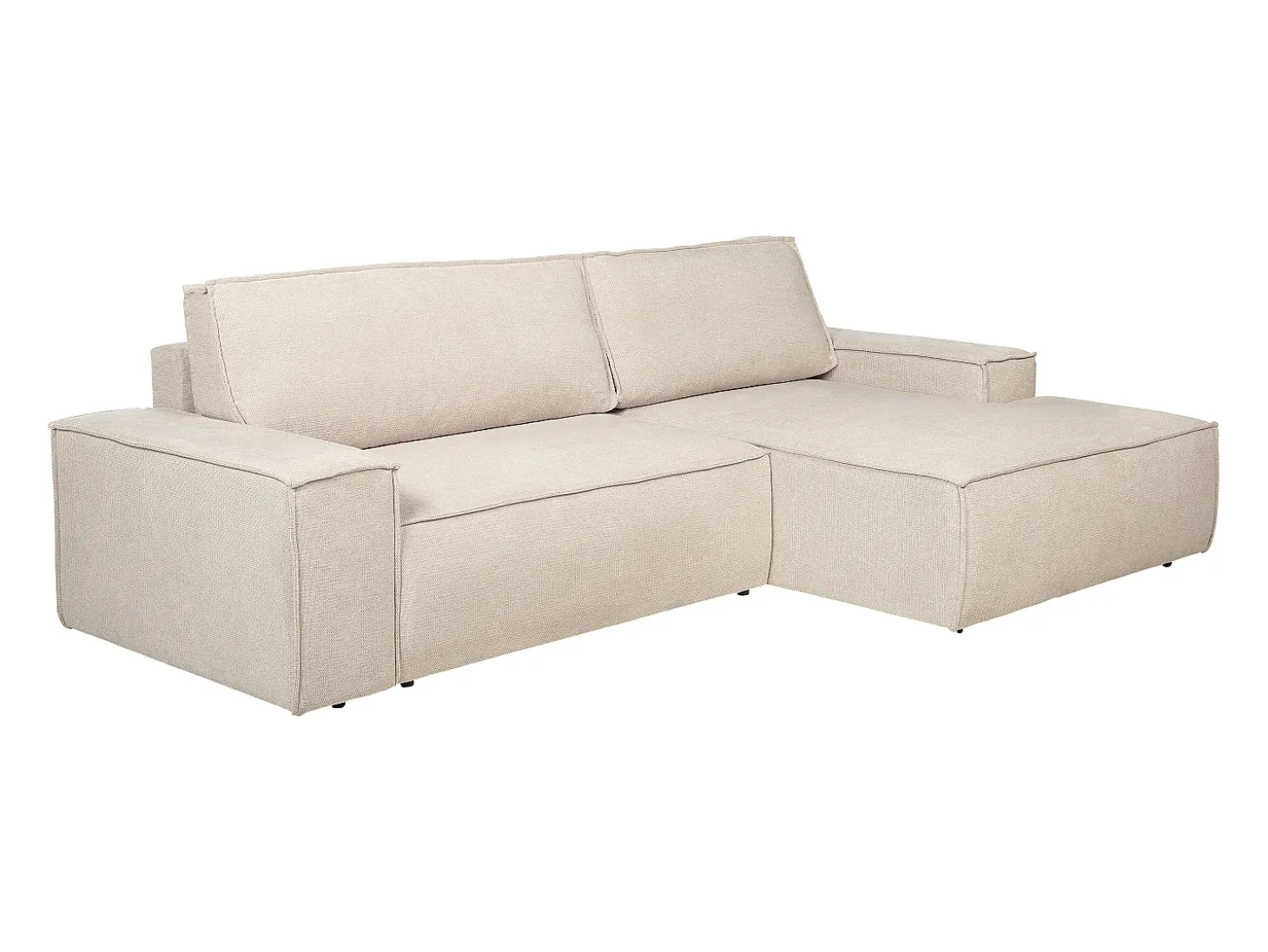 Sofá rinconera derecha convertible en tela texturizada beige AMELIA